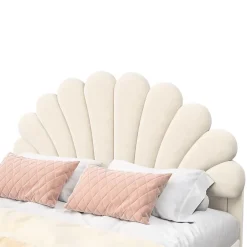 ProximaX Lit double 140 x 200,lit 140 x 200,lit rembourré,lit adulte avec tête de lit en forme de fleur,beige* Lit Coffre