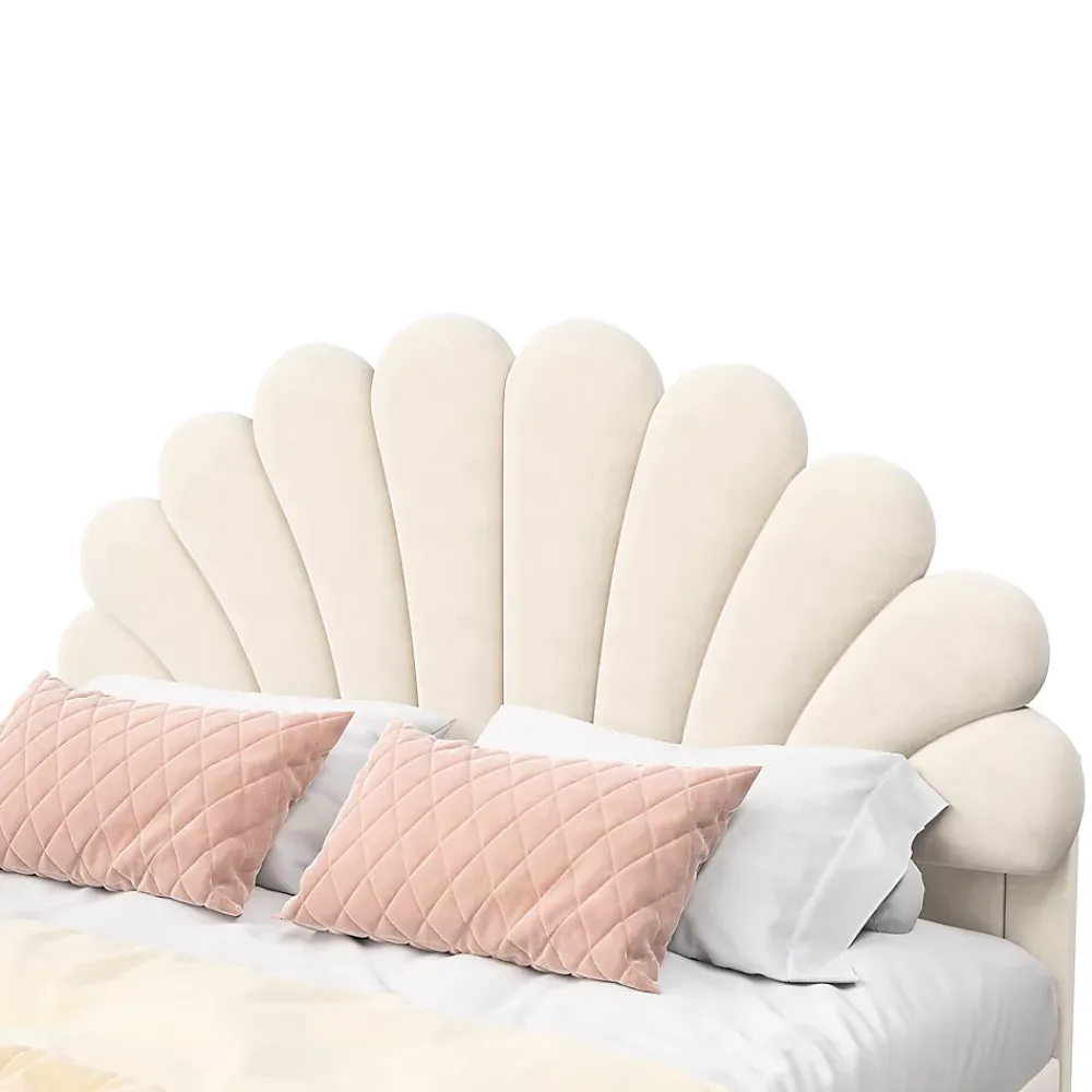 Generique Lit double 140 x 200,lit 140 x 200,lit rembourré,lit adulte avec tête de lit en forme de fleur,beige* Lit Double