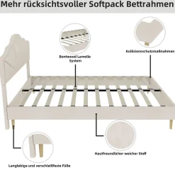 Lit Double Ado 140x200 cm - Lit Capitonné Bas Moderne et Confortable, Sans Vérin, Sans Matelas, Tissu Beige><noscript><img width=