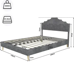Okwish Lit Double Ado 140x200 cm - Lit Bas Capitonné, Sans Vérin et Sans Matelas, Moderne et Confortable, Tissu Gris* Lit Double