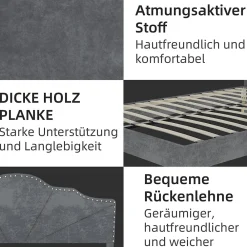 Lit Double Ado 140x200 cm - Lit Capitonné Bas Moderne et Confortable, Sans Vérin, Sans Matelas, Tissu Gris><noscript><img width=