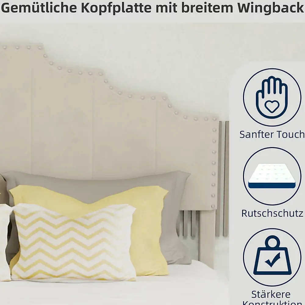 Okwish Lit Double Ado 140x200 cm - Tête de Lit Confortable et Style Moderne, Structure Composite en Tissu et Métal, sans Matelas, Beige* Lit Double