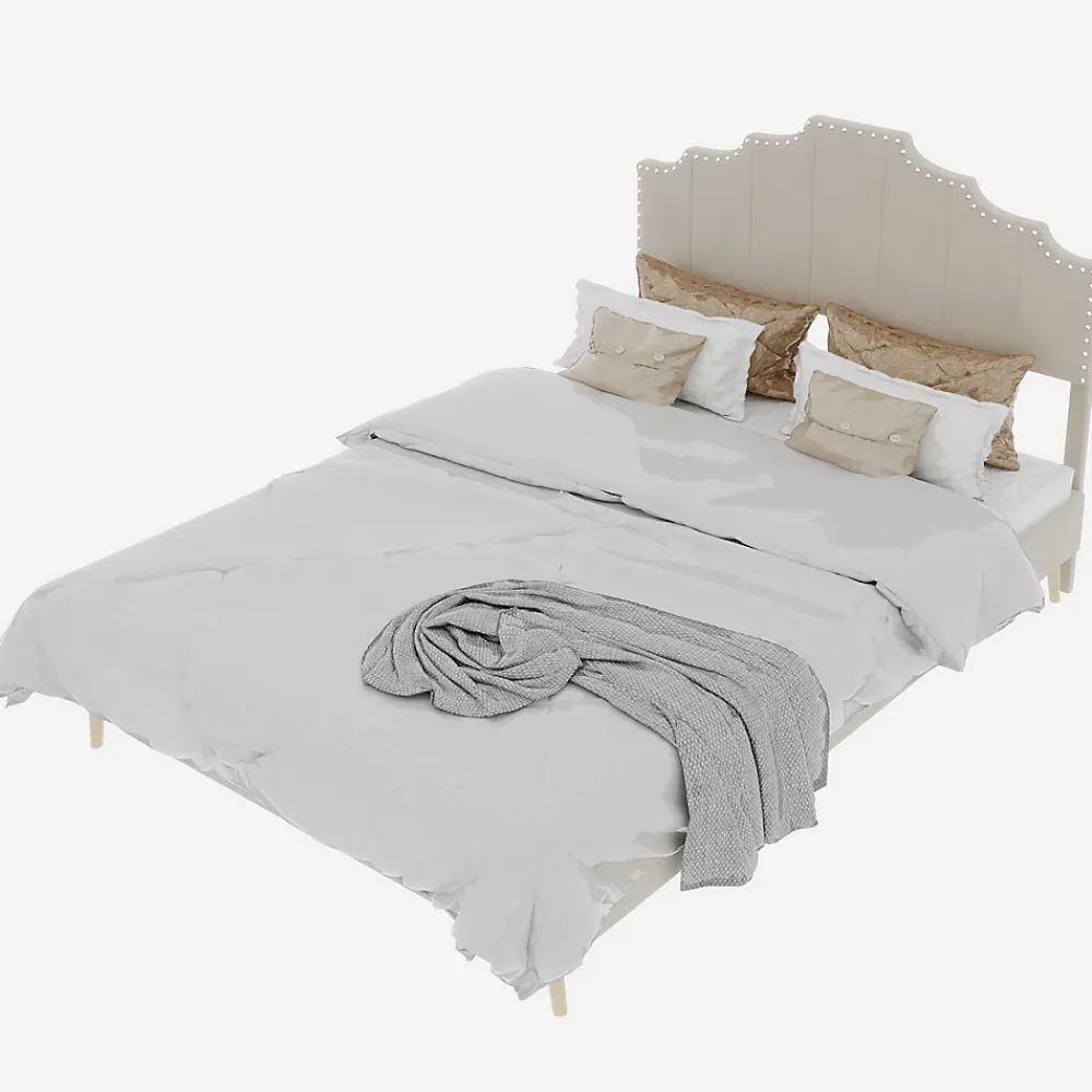 Okwish Lit Double Ado 140x200 cm - Tête de Lit Confortable et Style Moderne, Structure Composite en Tissu et Métal, sans Matelas, Beige* Lit Double