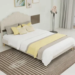 Okwish Lit Double Ado 140x200 cm - Tête de Lit Confortable et Style Moderne, Structure Composite en Tissu et Métal, sans Matelas, Beige* Lit Double