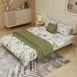 Lit Double Adulte 160x200 cm - Lit Bas Capitonné Moderne et Confortable, Sans Vérin, Sans Matelas, Tissu Beige>Okwish Sale