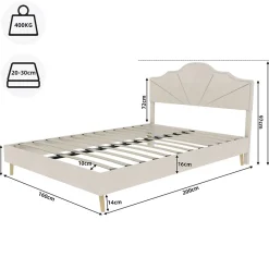 Lit Double Adulte 160x200 cm - Lit Bas Capitonné Moderne et Confortable, Sans Vérin, Sans Matelas, Tissu Beige><noscript><img width=