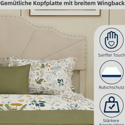 Lit Double Adulte 160x200 cm - Lit Bas Capitonné Moderne et Confortable, Sans Vérin, Sans Matelas, Tissu Beige><noscript><img width=