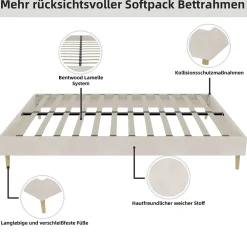Okwish Lit Double Adulte 160x200 cm - Lit Sans Tête de Lit, Sans Matelas, Velours Moderne et Bas, Cadre Stable en Composite, Beige* Lit Double
