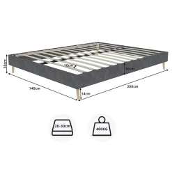 Okwish Lit Double Adulte/Ado 140x200 cm, avec Cadre Bas Moderne et Stable, Design Minimaliste en Velours Hollandais Gris, Sans Matelas* Lit Double