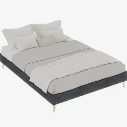 Okwish Lit Double Adulte/Ado 140x200 cm, avec Cadre Bas Moderne et Stable, Design Minimaliste en Velours Hollandais Gris, Sans Matelas* Lit Double