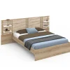 IDMarket Lit double AMALIA avec tête de lit, étagères suspendues et sommier 140 x 190 cm hêtre et blanc* Lit Avec Rangement