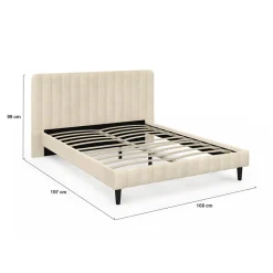 Lit double ANNIE avec tête de lit et sommier 140 x 190 cm velours beige><noscript><img width=