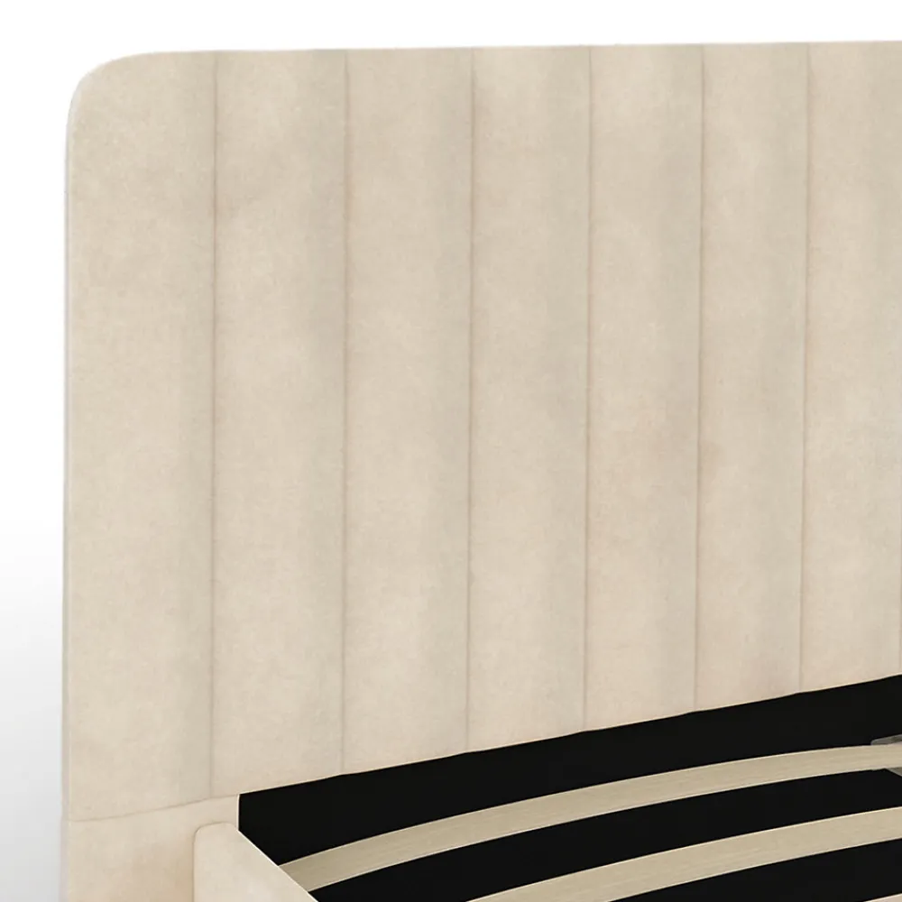 Lit double ANNIE avec tête de lit et sommier 140 x 190 cm velours beige>IDMarket Discount