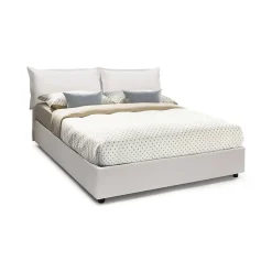 Lit double Arry, lit coffre en éco-cuir, ouverture frontale, matelas 140x200 cm inclus, 100% Made in Italy, Blanc>Talamo Italia Outlet