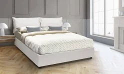 Lit double Arry, lit coffre en éco-cuir, ouverture frontale, matelas 140x200 cm inclus, 100% Made in Italy, Blanc>Talamo Italia Outlet
