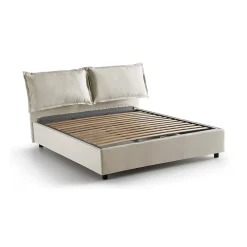 Lit double Askari, Lit coffre en tissu, Ouverture frontale, Convient pour matelas 140x190 cm, 100% Made in Italy, Beige>Talamo Italia Discount
