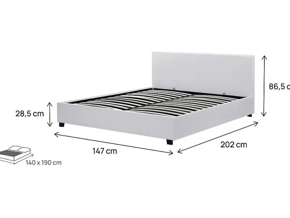 Habitat Et Jardin Lit double avec coffre "Carla" - 140 x 190 cm - Blanc* Lit Coffre