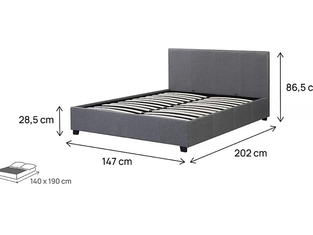 Habitat Et Jardin Lit double avec coffre "Carla" 140 x 190 Gris* Lit Coffre