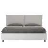 Lit double avec rangement, double relevable, 160x200 cm, bois de frêne blanc, coussins simili cuir gris tourterelle, Egos Antea>Ityhome New