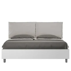 Lit double avec rangement, double relevable, 160x200 cm, bois de frêne blanc, coussins simili cuir gris tourterelle, Egos Antea>Ityhome New