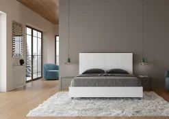 Ityhome Lit double avec rangement, double relevable, 160x200 cm, frêne blanc, New Egos* Lit Coffre