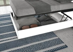 Ityhome Lit double avec rangement, double relevable, 160x200 cm, frêne blanc, New Egos* Lit Coffre