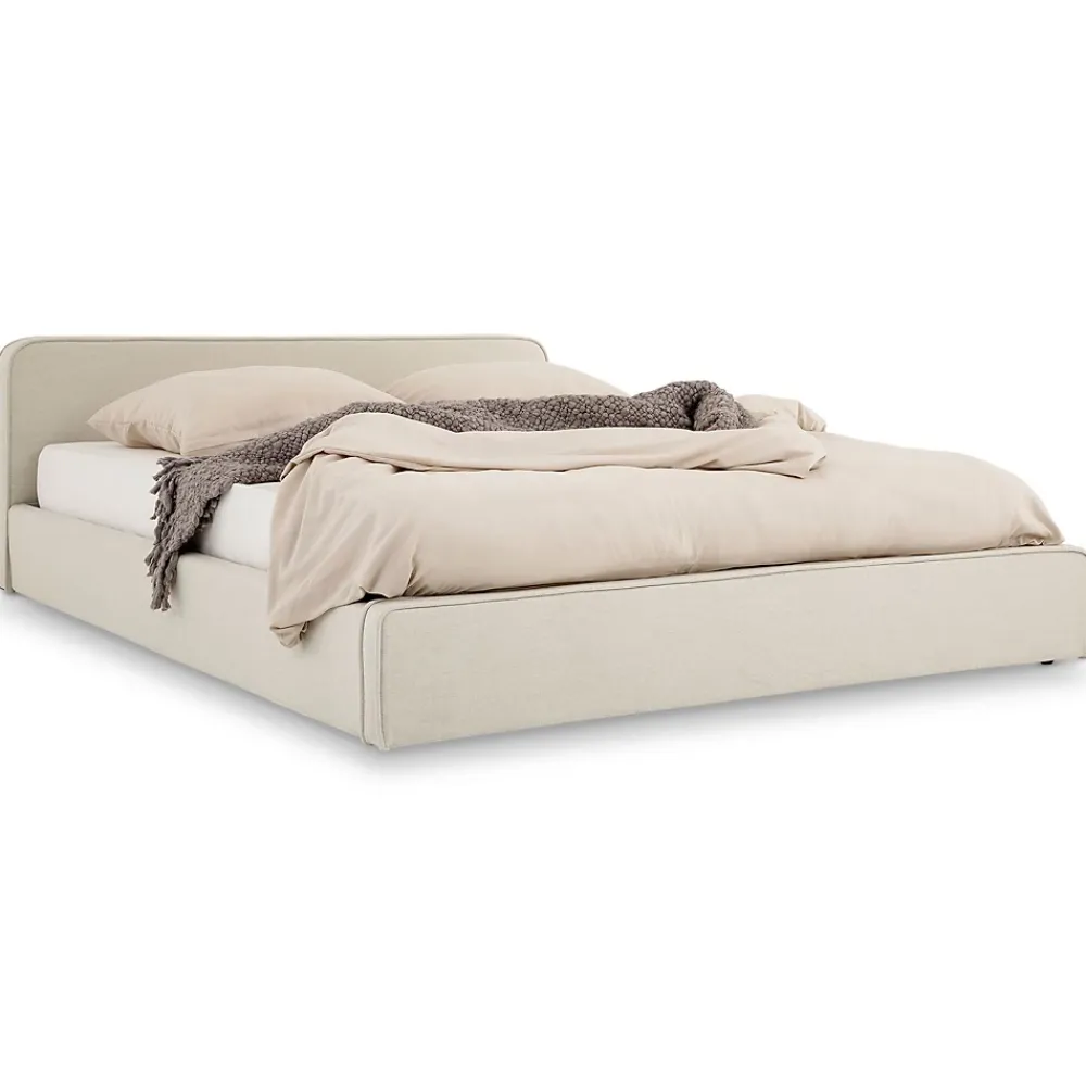 Idimex Lit double BELARTI 140 x 190 cm rembourré, revêtement en tissu - Blanc crème* Lit Double