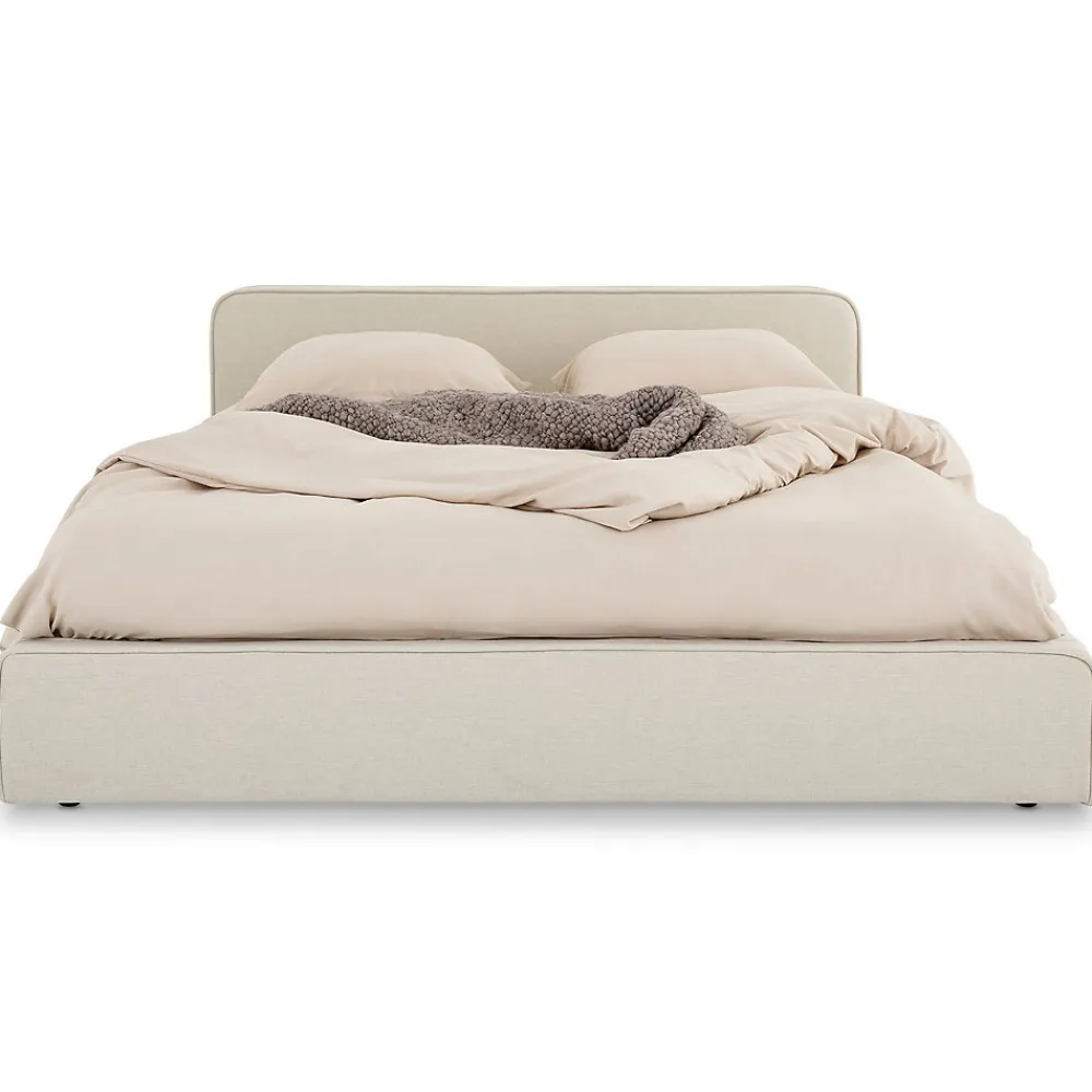 Idimex Lit double BELARTI 140 x 190 cm rembourré, revêtement en tissu - Blanc crème* Lit Double