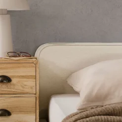 Idimex Lit double BELARTI 140 x 190 cm rembourré, revêtement en tissu - Blanc crème* Lit Double