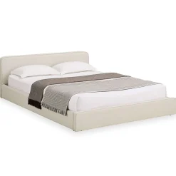 Idimex Lit double BELARTI 140 x 190 cm rembourré, revêtement en tissu - Blanc crème* Lit Double