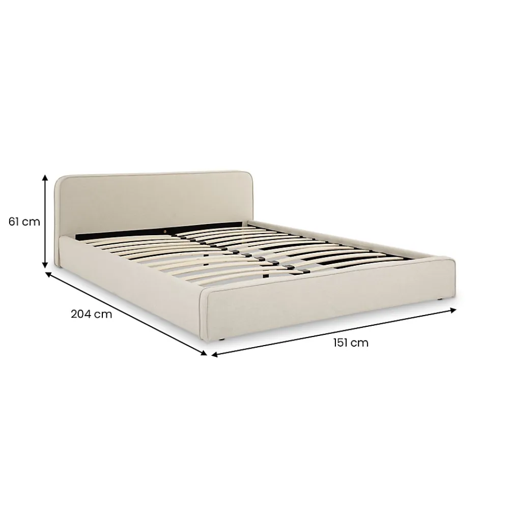 Idimex Lit double BELARTI 140 x 190 cm rembourré, revêtement en tissu - Blanc crème* Lit Double