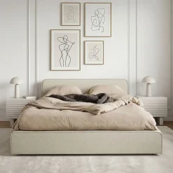 Idimex Lit double BELARTI 140 x 190 cm rembourré, revêtement en tissu - Beige* Lit Double