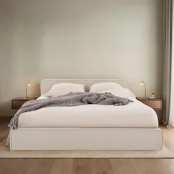 Idimex Lit double BELARTI 140 x 190 cm rembourré, revêtement en tissu - Beige* Lit Double