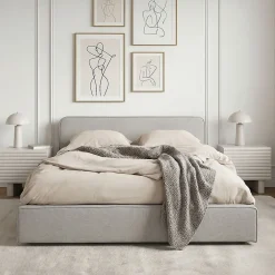 Lit double BELARTI 140 x 190 cm rembourré, revêtement en tissu - Gris clair><noscript><img width=