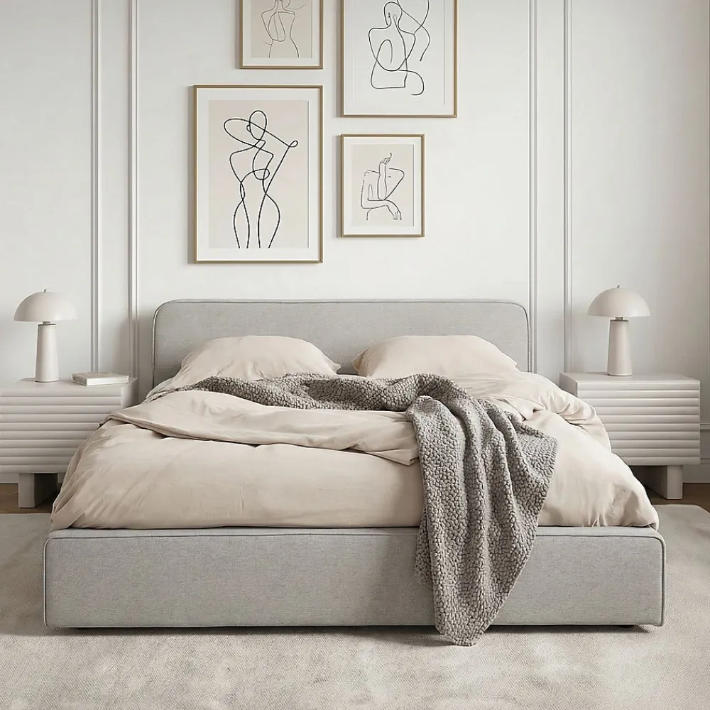 Lit double BELARTI 140 x 190 cm rembourré, revêtement en tissu - Gris clair>Idimex Hot