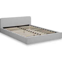 Lit double BELARTI 140 x 190 cm rembourré, revêtement en tissu - Gris clair><noscript><img width=