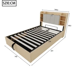 Redom Lit double bois 140 par 200 cm avec tete de lit rangement prise USB et Type C systeme hydraulique sans matelas* Lit Avec Rangement