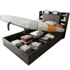 Lit double bois gris 140 par 200 cm avec tete de lit rangement prise USB et Type C systeme hydraulique sans matelas>Redom Hot