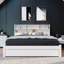 Blackcolors Lit Double Bois 140X200Cm Tiroirs Blanc* Lit Avec Rangement
