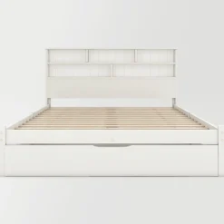 Blackcolors Lit Double Bois 140X200Cm Tiroirs Blanc* Lit Avec Rangement