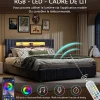 Fortuna lai Lit Double Capitonné 160 X 200 Cm Avec Tête De Lit LED, Rangement, Sommier à Lattes En Bois, Gris* Lit Coffre