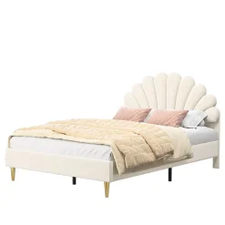 Simple Life Lit Double Capitonné 140 X 200 Cm Avec Sommier à Lattes, Velours, Beige* Lit Coffre
