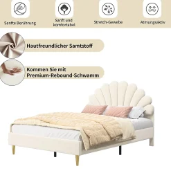 Simple Life Lit Double Capitonné 140 X 200 Cm Avec Sommier à Lattes, Velours, Beige* Lit Coffre