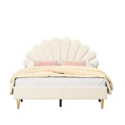 Simple Life Lit Double Capitonné 140 X 200 Cm Avec Sommier à Lattes, Velours, Beige* Lit Coffre