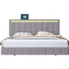 Lit double capitonné 160 x 200 cm, cadre de lit flottant, rembourré, avec LED, lin, gris>Fortuna lai Sale