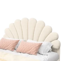Lit double capitonné 140 x 200 cm avec sommier à lattes, velours, Beige><noscript><img width=