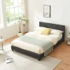 Lit double capitonné 140 x 200cm cuir synthétique avec sommier à lattes noir>Corium Discount