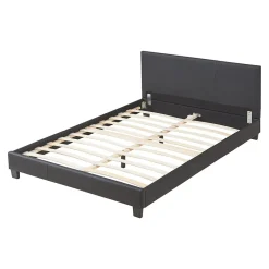 Lit double capitonné 140 x 200cm cuir synthétique avec sommier à lattes noir><noscript><img width=