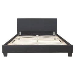 Lit double capitonné 140 x 200cm cuir synthétique avec sommier à lattes noir><noscript><img width=