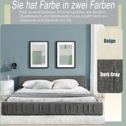 Lit Double Capitonné 160x200 cm, Tête de Lit, Structure Bois d'Eucalyptus Métal, Chenille Doux, Gris Foncé, Sans Matelas>Okwish Sale